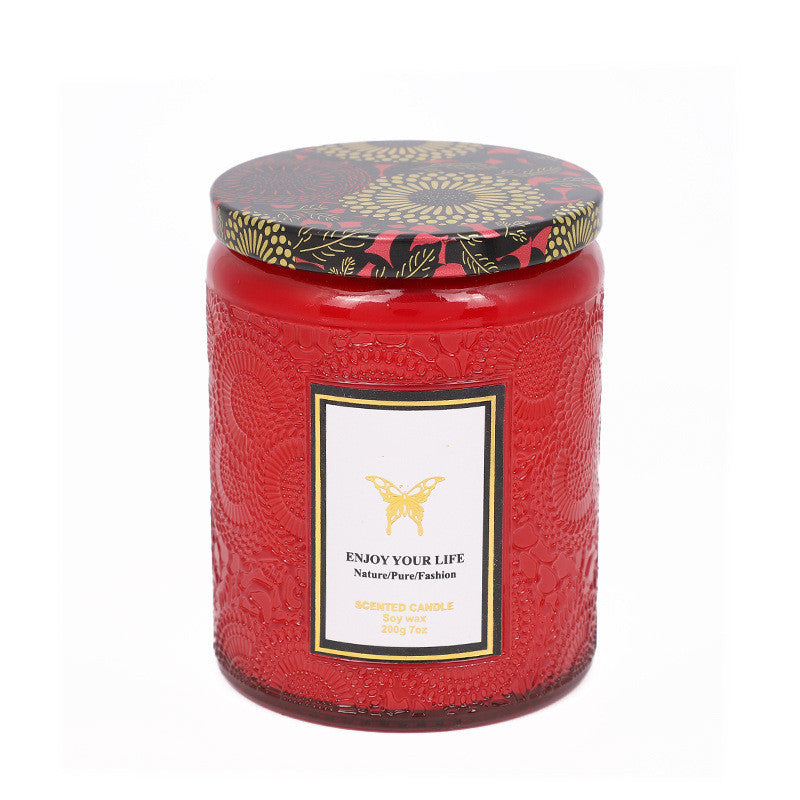 Embossed Glass Handmade Aromatherapy Soy Candles - Various Scents