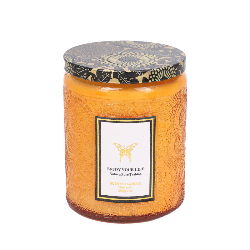 Embossed Glass Handmade Aromatherapy Soy Candles - Various Scents