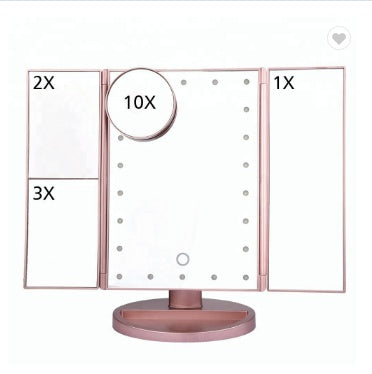 Three-sided Foldable Magnifying Desktop Makeup Mirror With Lights