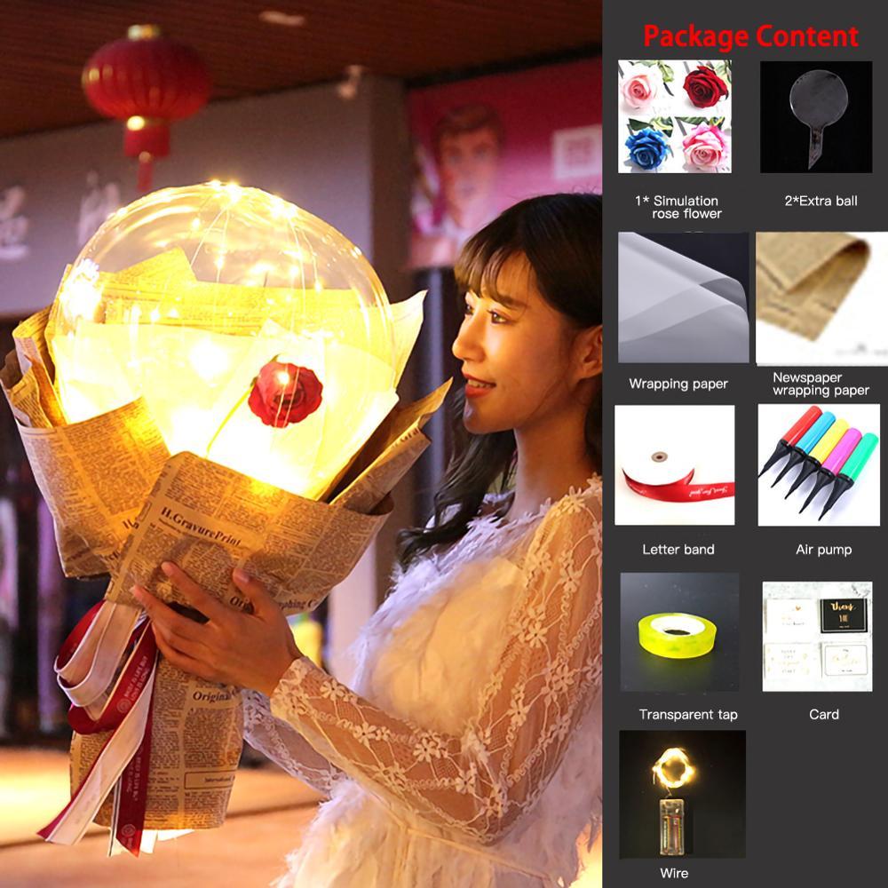 LED Luminous Balloon Rose Bouquet Transparent Ball Rose