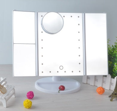 Three-sided Foldable Magnifying Desktop Makeup Mirror With Lights