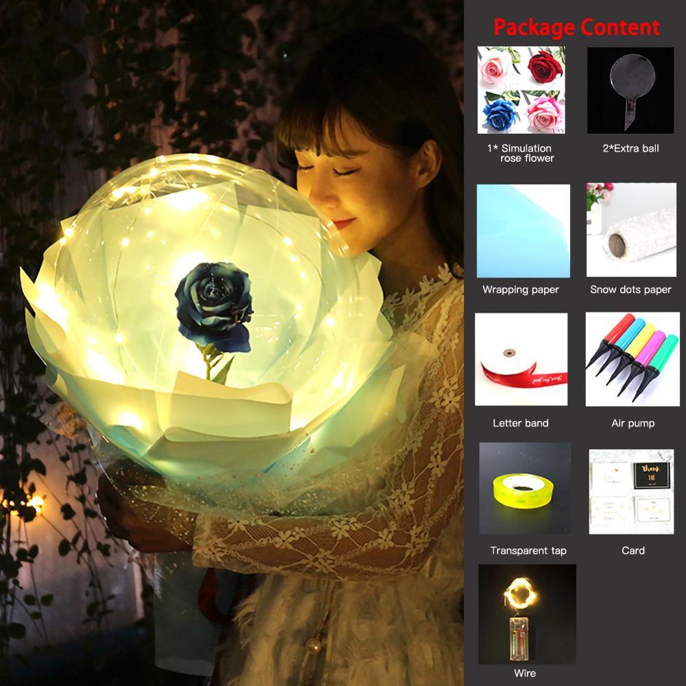 LED Luminous Balloon Rose Bouquet Transparent Ball Rose