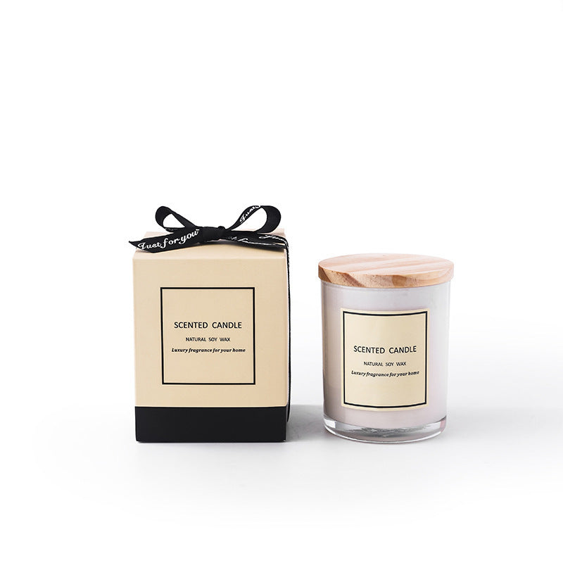 White Glass With Wood Cover Aromatic Candle - Various Scents