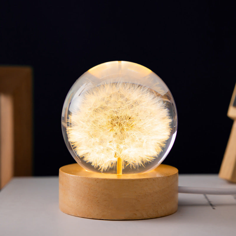 Luminous 3D Dandelion Crystal Ball Preserved Flower