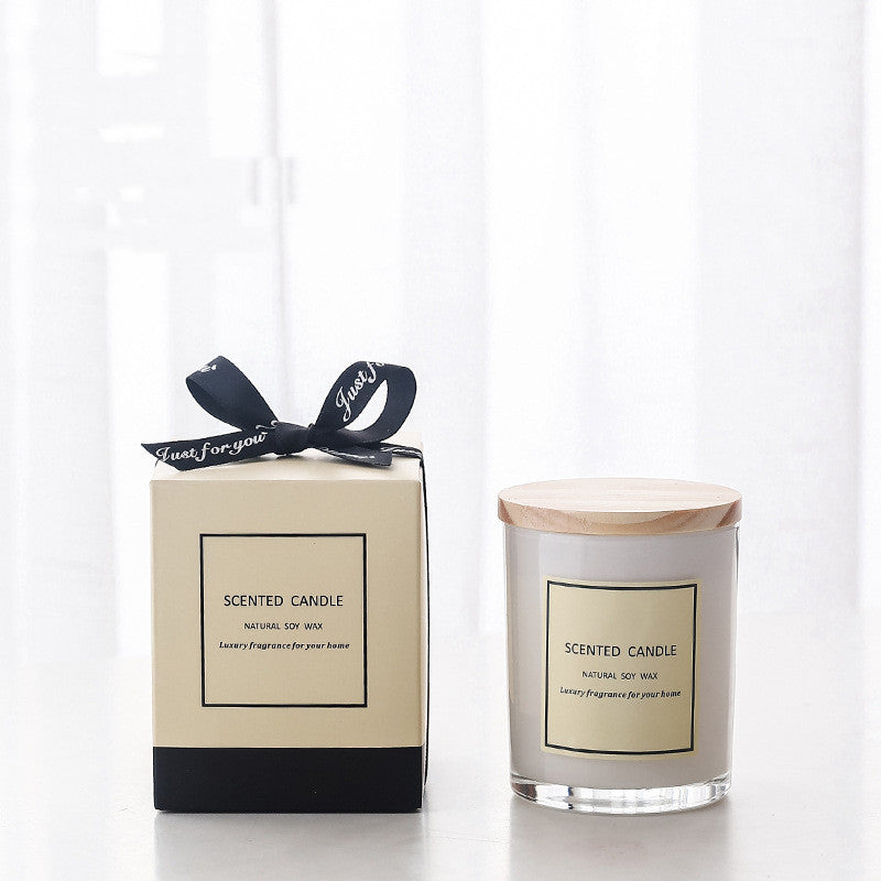 White Glass With Wood Cover Aromatic Candle - Various Scents