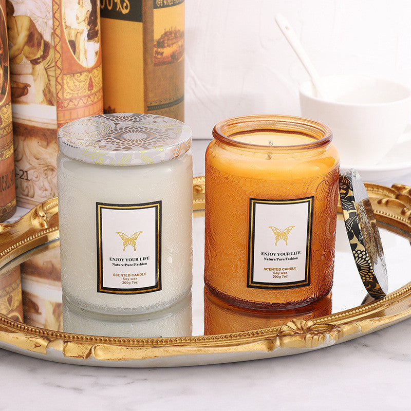 Embossed Glass Handmade Aromatherapy Soy Candles - Various Scents