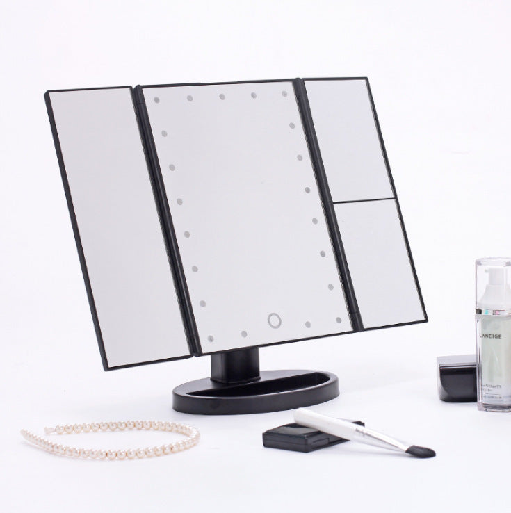 Three-sided Foldable Magnifying Desktop Makeup Mirror With Lights