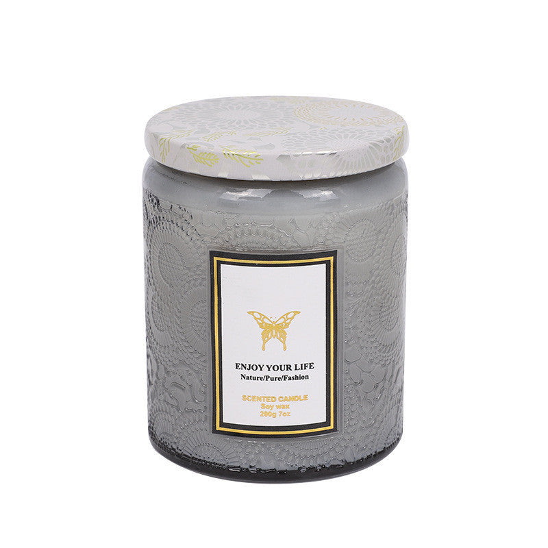 Embossed Glass Handmade Aromatherapy Soy Candles - Various Scents