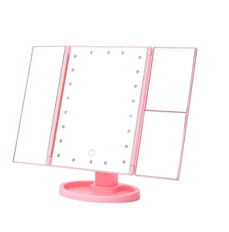 Three-sided Foldable Magnifying Desktop Makeup Mirror With Lights
