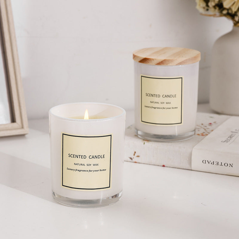 White Glass With Wood Cover Aromatic Candle - Various Scents