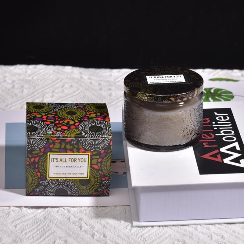 Red Embossed Glass Aromatherapy Candle