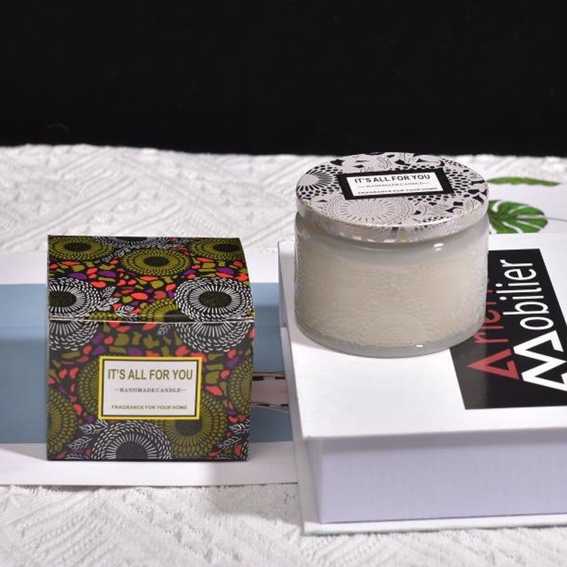 Red Embossed Glass Aromatherapy Candle