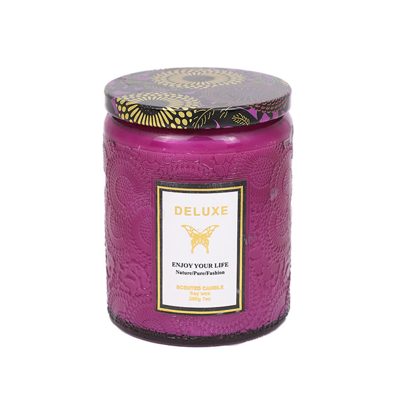 Embossed Glass Handmade Aromatherapy Soy Candles - Various Scents