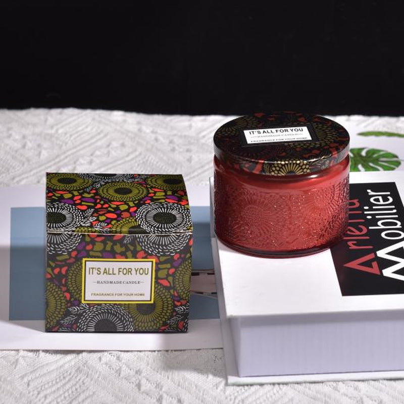 Red Embossed Glass Aromatherapy Candle