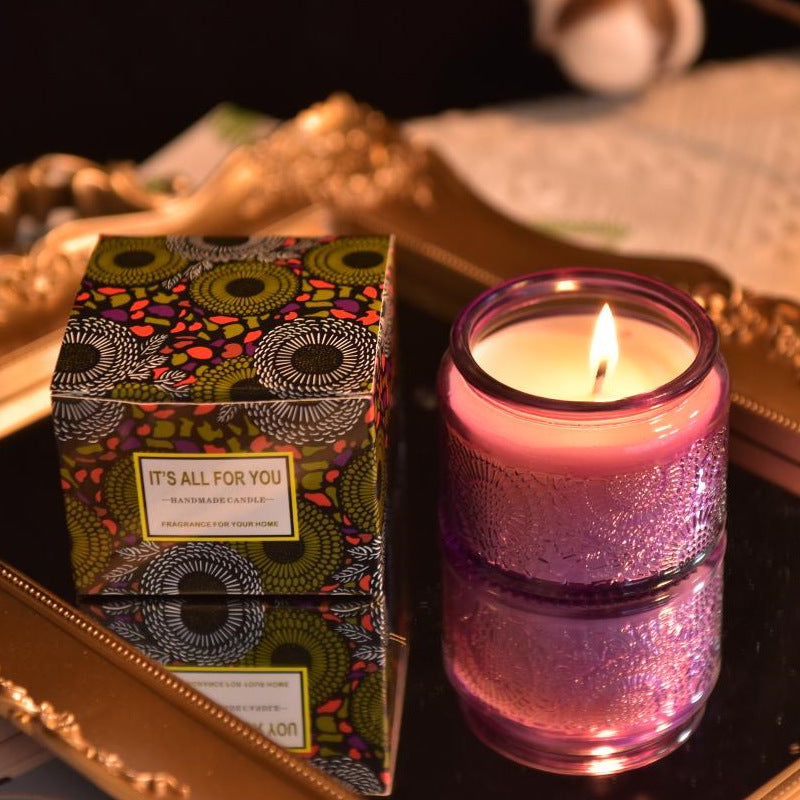 Red Embossed Glass Aromatherapy Candle
