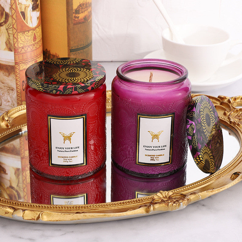 Embossed Glass Handmade Aromatherapy Soy Candles - Various Scents