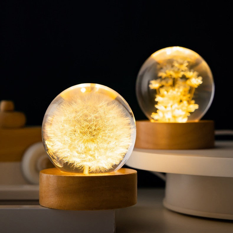 Luminous 3D Dandelion Crystal Ball Preserved Flower