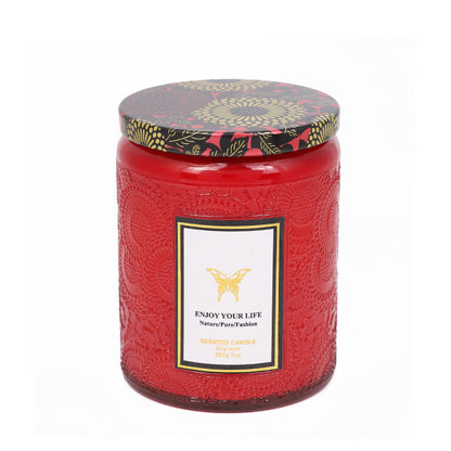 Embossed Glass Handmade Aromatherapy Soy Candles - Various Scents