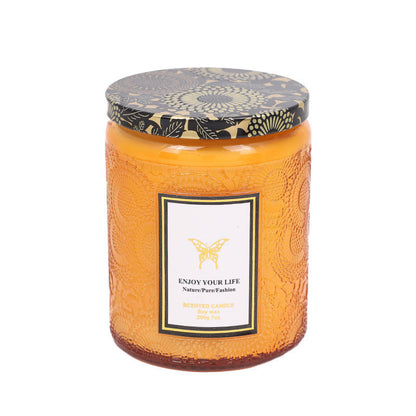 Embossed Glass Handmade Aromatherapy Soy Candles - Various Scents