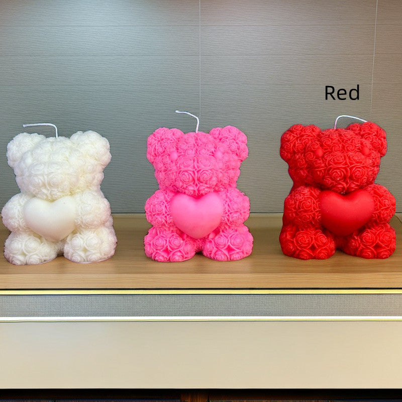 Valentine's Day Love Rose Bear Candle