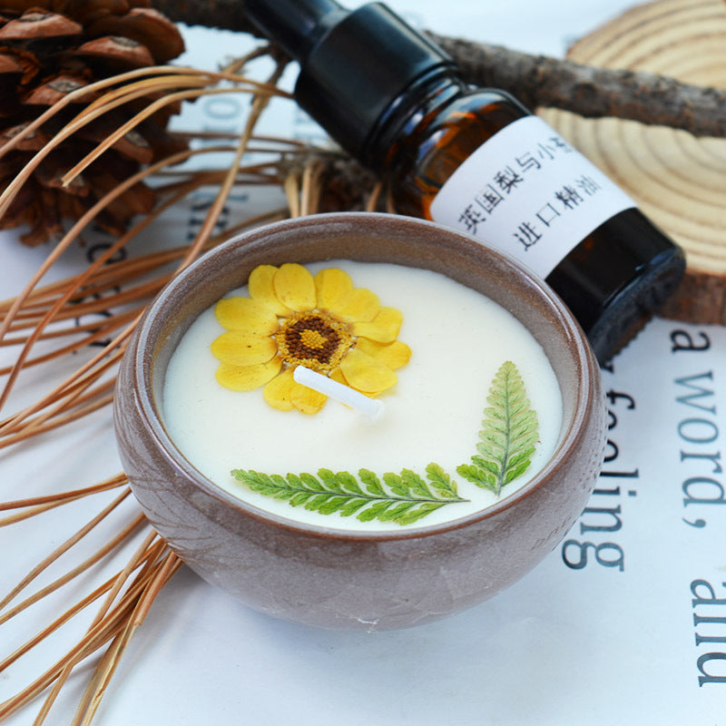 Ceramic Cup Candles With Dried Flowers And Fragrance