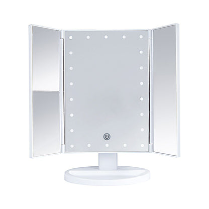 Three-sided Foldable Magnifying Desktop Makeup Mirror With Lights