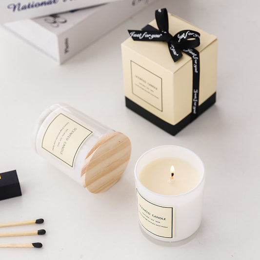 White Glass With Wood Cover Aromatic Candle - Various Scents