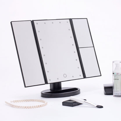 Three-sided Foldable Magnifying Desktop Makeup Mirror With Lights