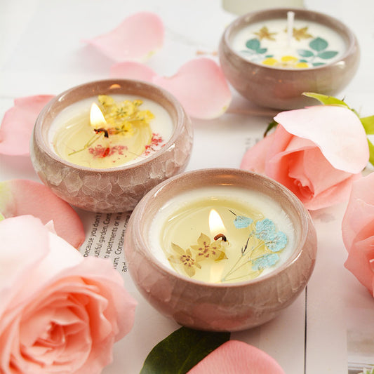 Ceramic Cup Candles With Dried Flowers And Fragrance