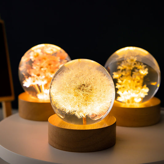 Luminous 3D Dandelion Crystal Ball Preserved Flower