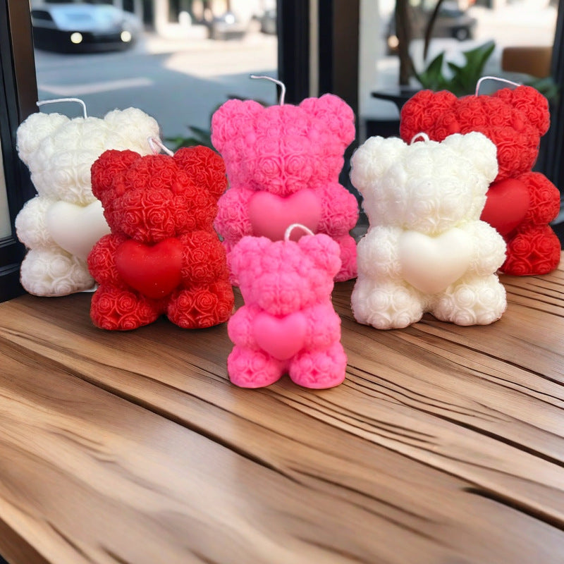 Valentine's Day Love Rose Bear Candle