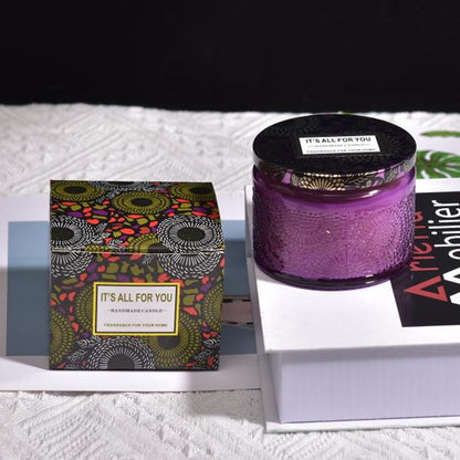 Red Embossed Glass Aromatherapy Candle