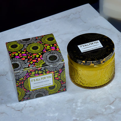 Red Embossed Glass Aromatherapy Candle